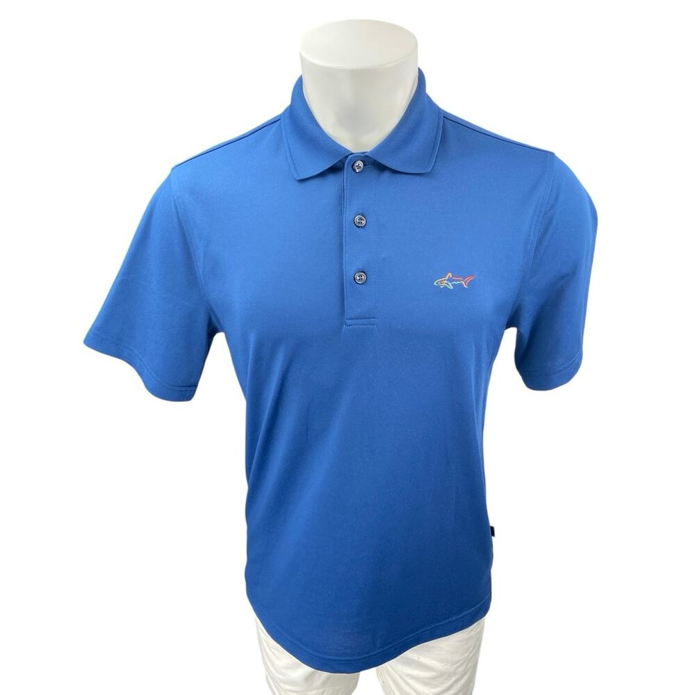 Greg Norman Classic Pique Shark Blue Short Sleeve Peformance Golf Polo Shirt S